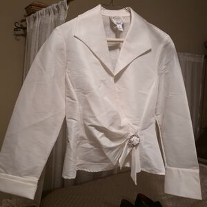 Talbots White Blouse with Decorative Buckle